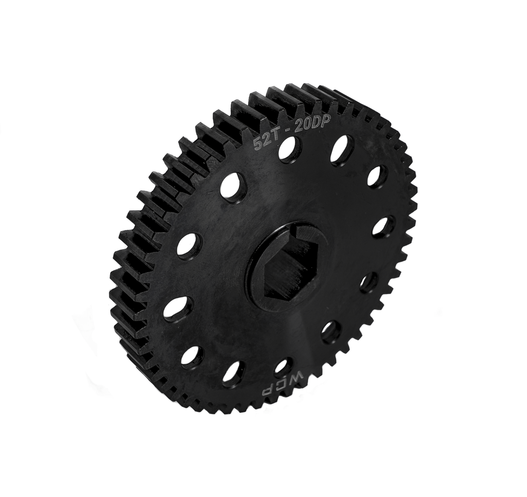 52t Pocketed Steel Spur Gear with MotionX (20 DP, 1/2" Hex Bore)