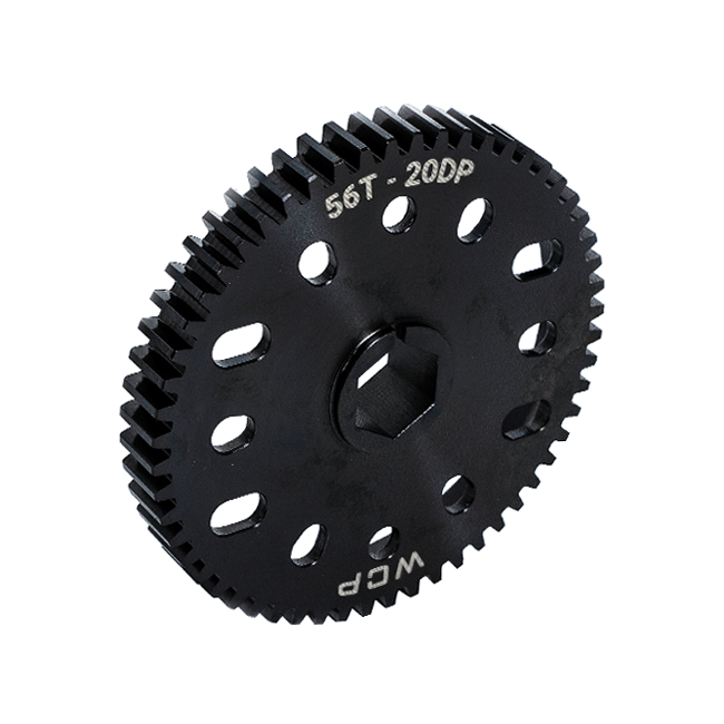 56t Pocketed Steel Spur Gear with MotionX (20 DP, 1/2" Hex Bore)